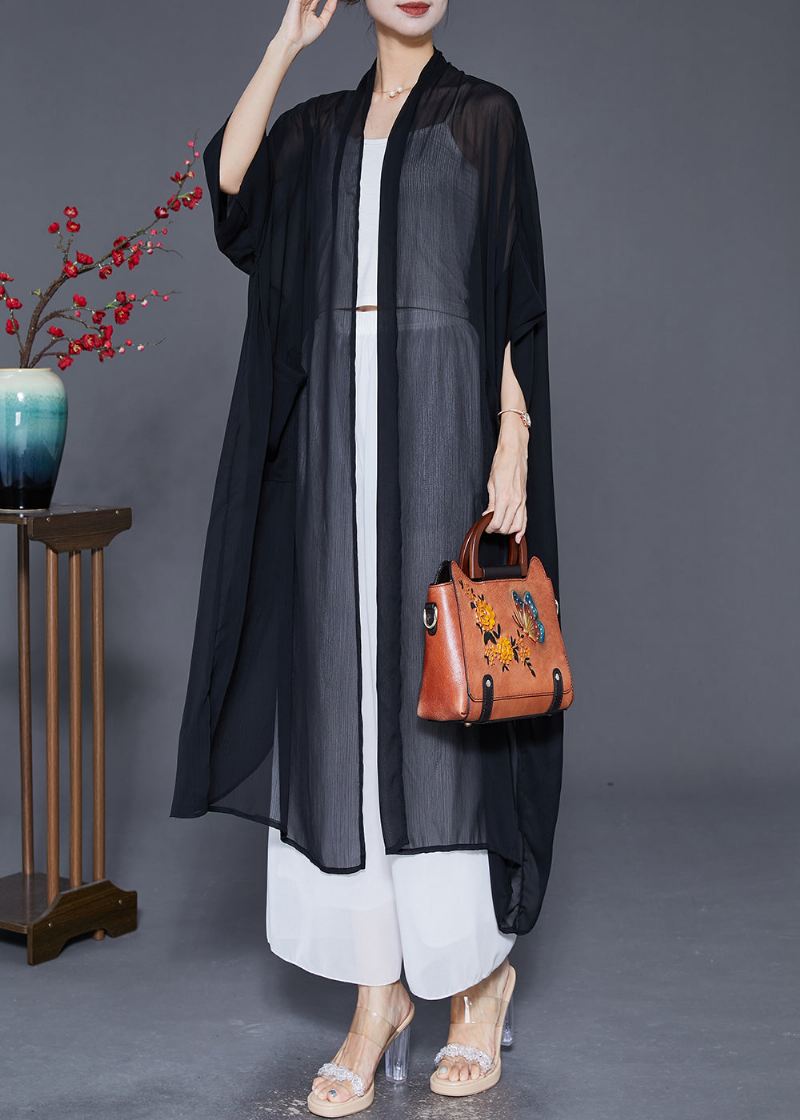 Original Design Black Oversized Side Open Silk Cardigan Summer - Cardigans for kvinner