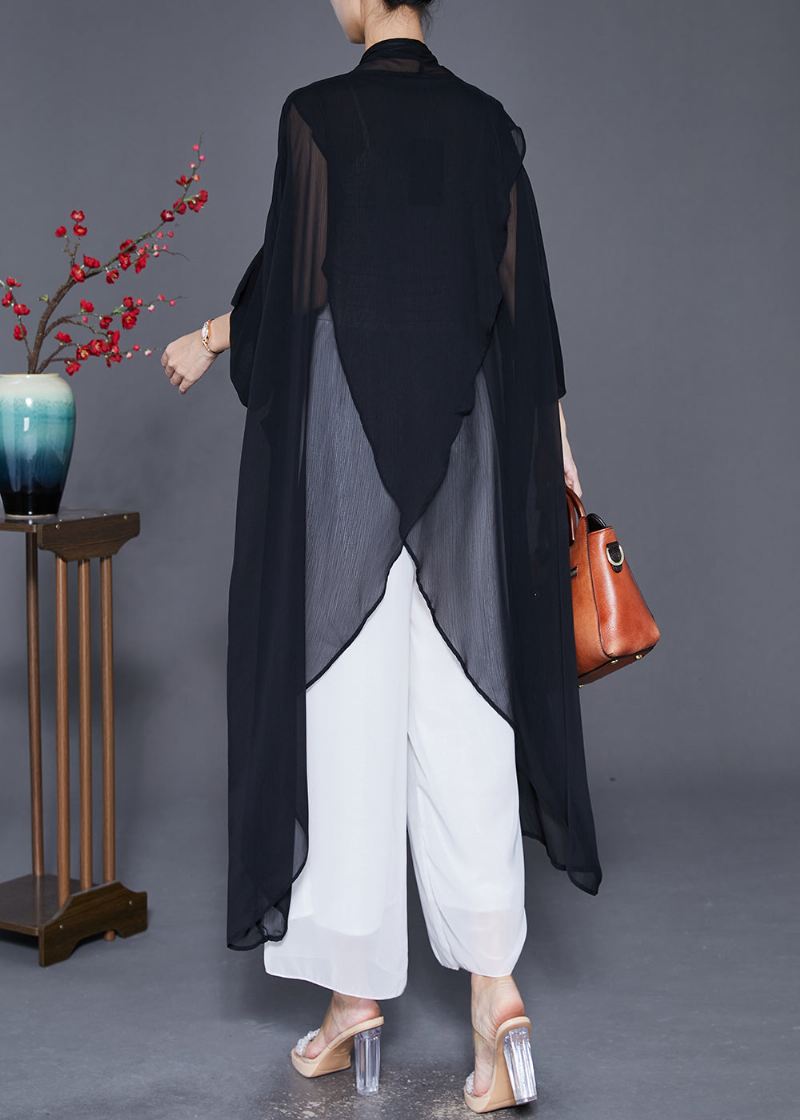 Original Design Black Oversized Side Open Silk Cardigan Summer - Cardigans for kvinner