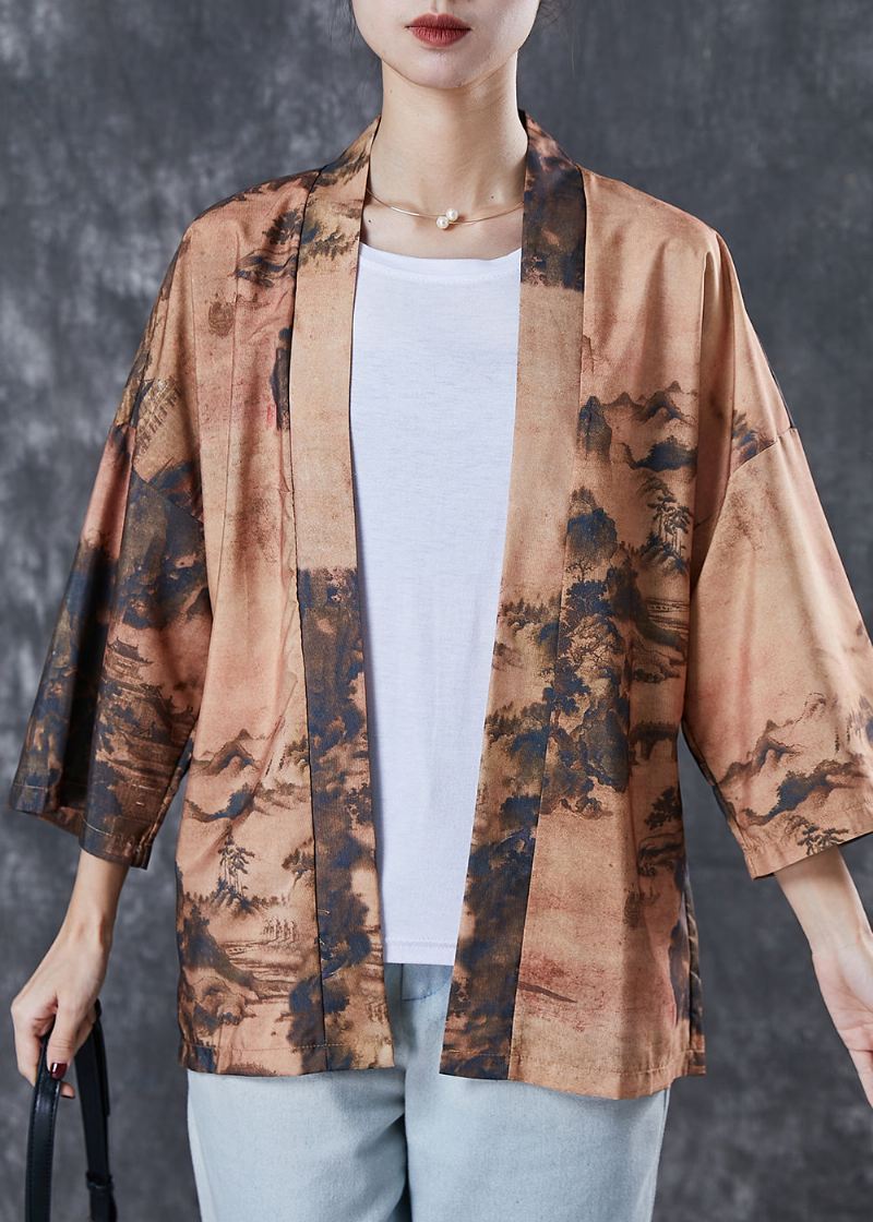 Original Design Khaki Oversized Print Cardigan Spring - Cardigans for kvinner