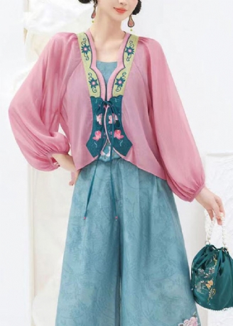 Original Design Rosa Brodert Lace Up Chiffon Cardigans Lanterne Erme