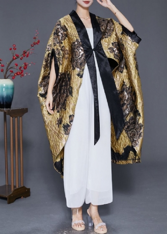 Original Yellow Oversized Patchwork Jacquard Silk Cardigan Fall