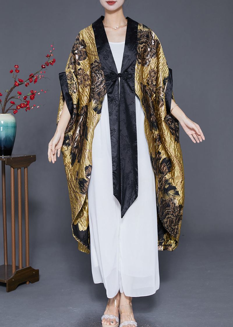 Original Yellow Oversized Patchwork Jacquard Silk Cardigan Fall - Cardigans for kvinner