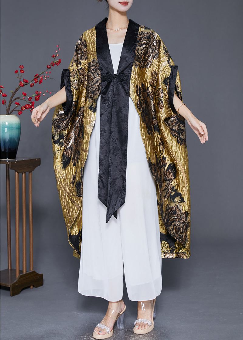 Original Yellow Oversized Patchwork Jacquard Silk Cardigan Fall - Cardigans for kvinner