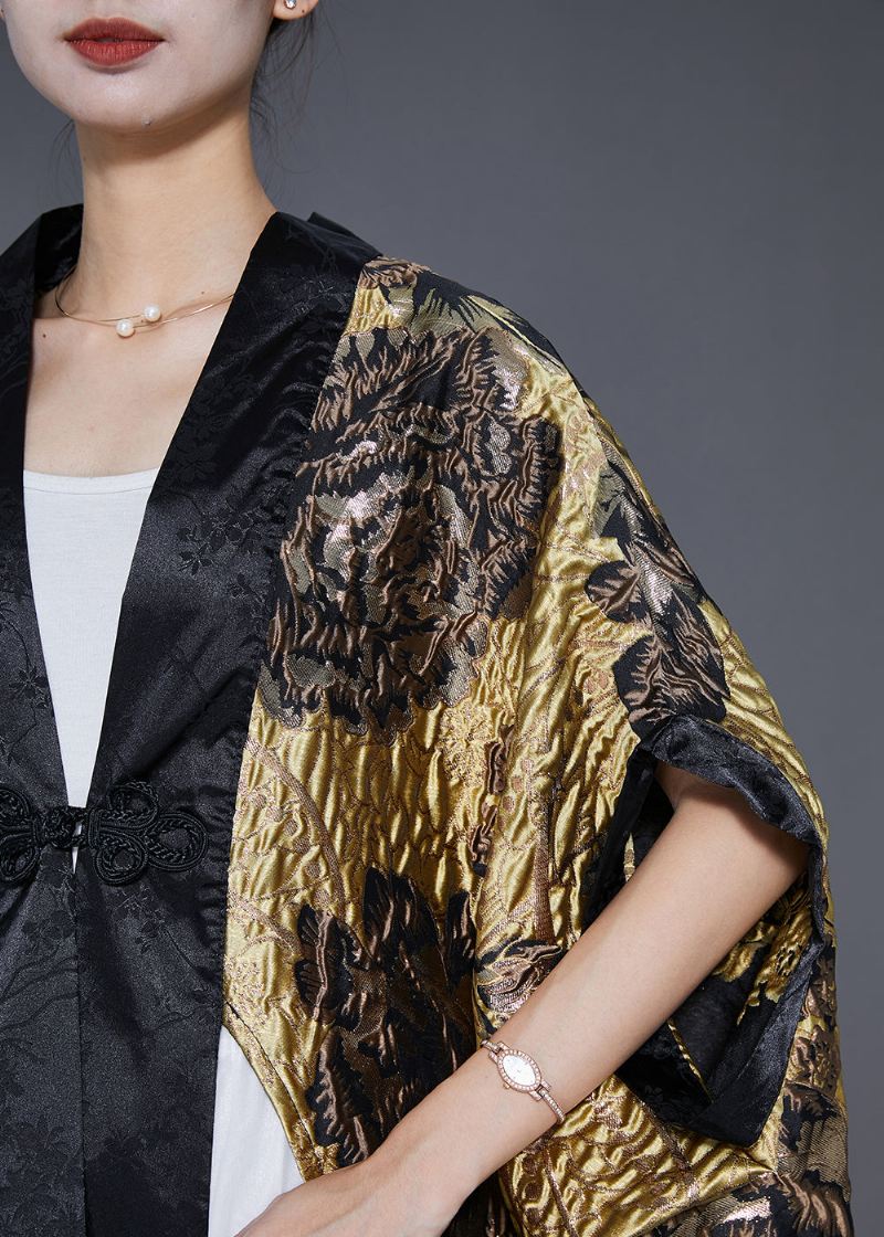 Original Yellow Oversized Patchwork Jacquard Silk Cardigan Fall - Cardigans for kvinner