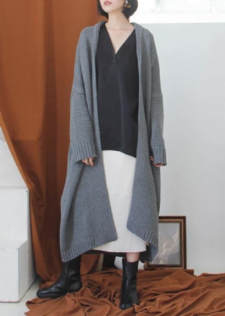 Oversized Høstgensere Pluss Størrelse Klær Grå Batwing Sleeve Strikkede Cardigans