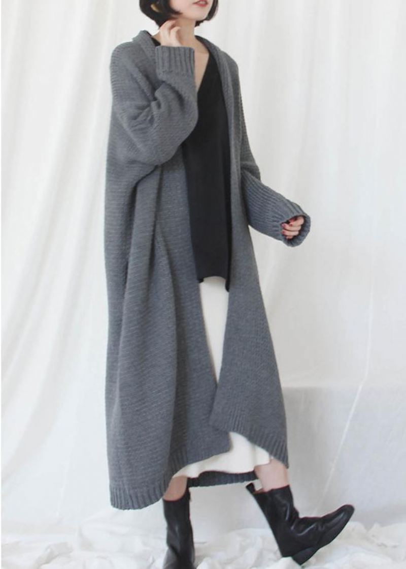 Oversized Høstgensere Pluss Størrelse Klær Grå Batwing Sleeve Strikkede Cardigans - Cardigans for kvinner