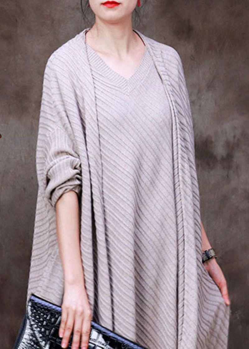 Plus Size Aprikos Asymmetrisk Design Strikket Ull Cardigan Langermet - Cardigans for kvinner