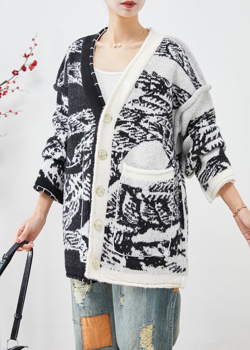 Plus Size Black Asymmetrisk Tie Dye Strikkede Cardigans Høst