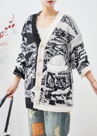 Plus Size Black Asymmetrisk Tie Dye Strikkede Cardigans Høst