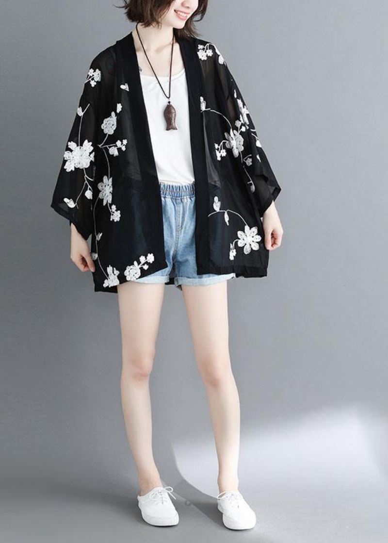 Plus Size Black Bat Wing Sleeve Summer Long Cardigans