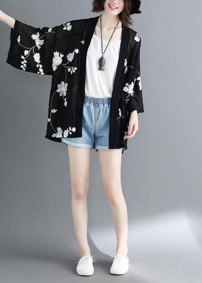 Plus Size Black Bat Wing Sleeve Summer Long Cardigans - Hvit