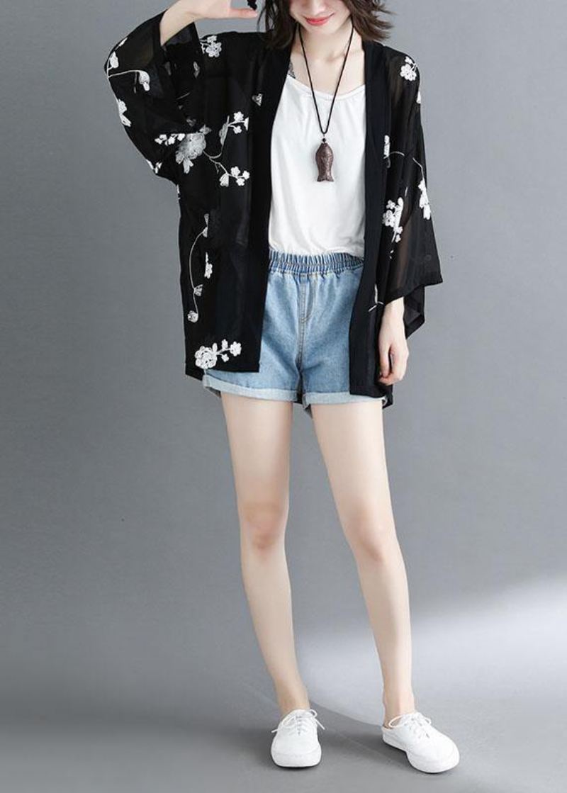 Plus Size Black Bat Wing Sleeve Summer Long Cardigans - Hvit