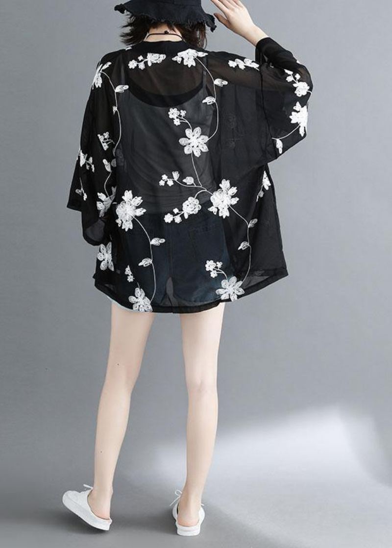 Plus Size Black Bat Wing Sleeve Summer Long Cardigans - Hvit