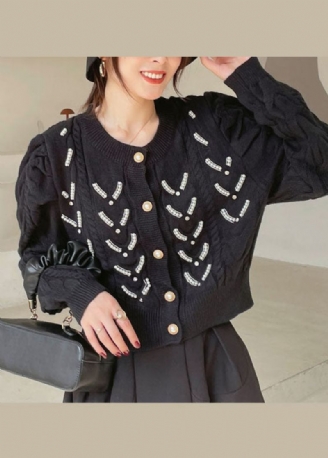 Plus Size Black Button Fashion Knit Cardigan Spring