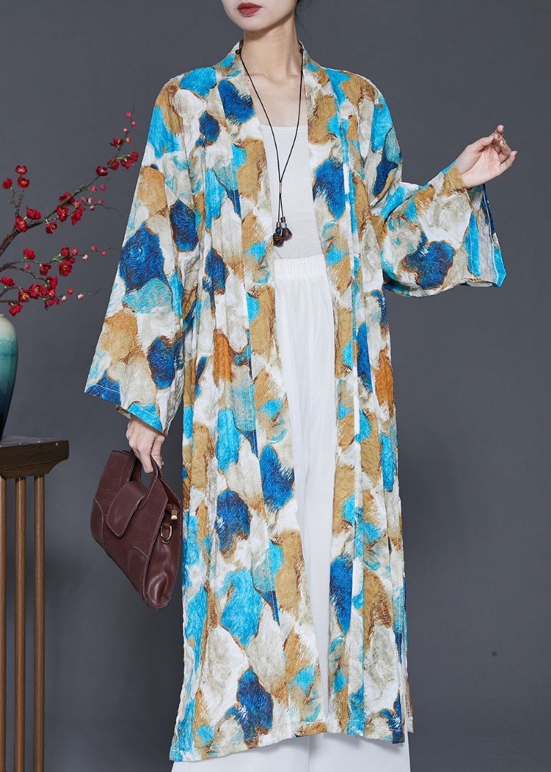 Plus Size Blue Oversized Tie Dye Cotton Cardigans Spring