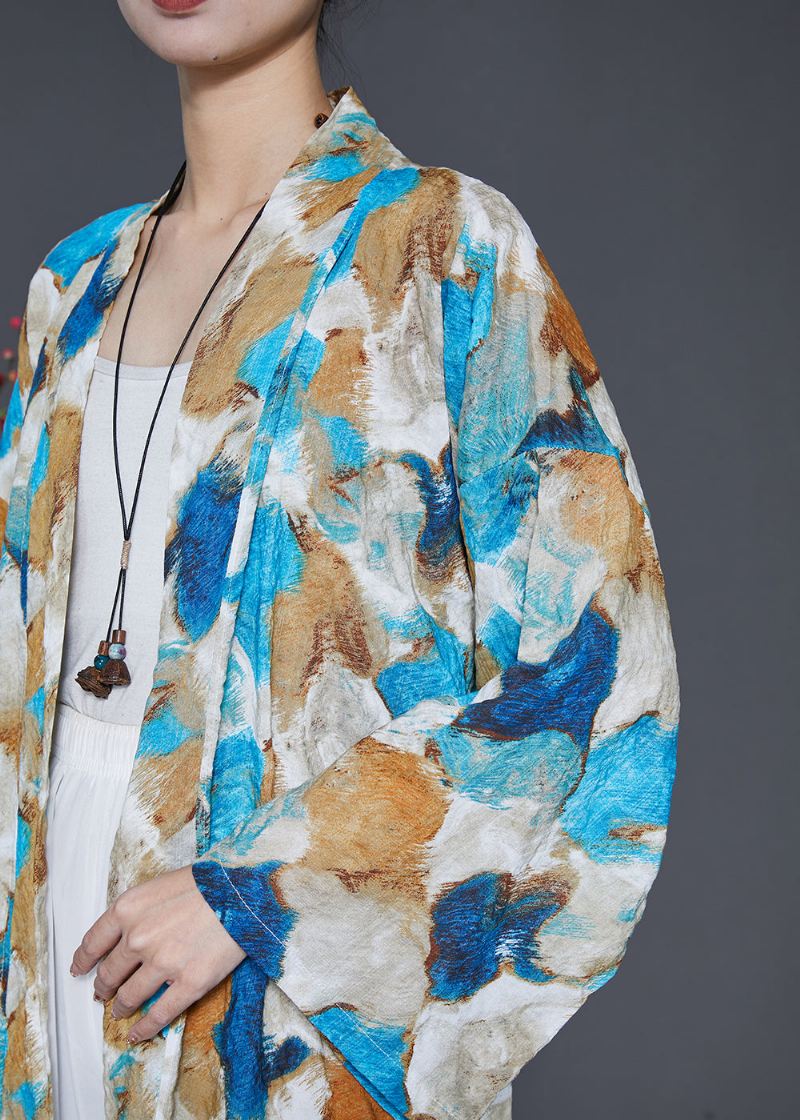 Plus Size Blue Oversized Tie Dye Cotton Cardigans Spring - Cardigans for kvinner