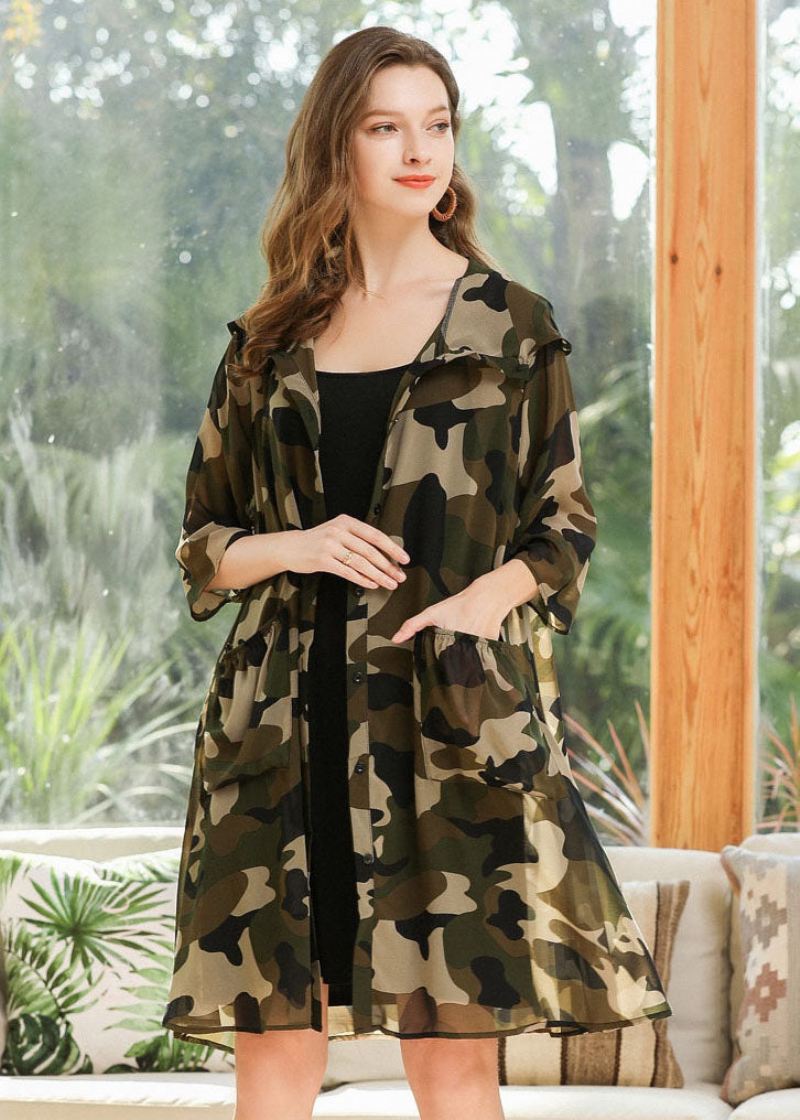 Plus Size Camouflage Hettetrykk Chiffon Cardigan Summer - Cardigans for kvinner