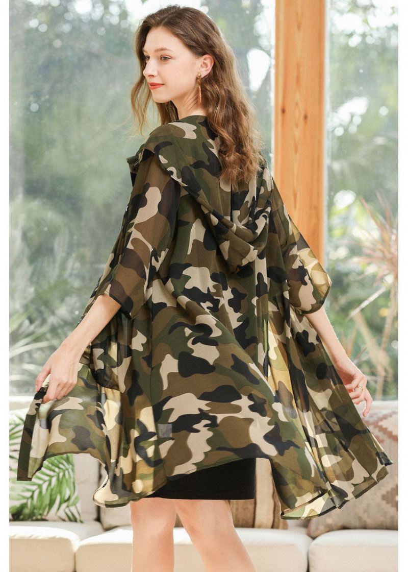 Plus Size Camouflage Hettetrykk Chiffon Cardigan Summer - Cardigans for kvinner