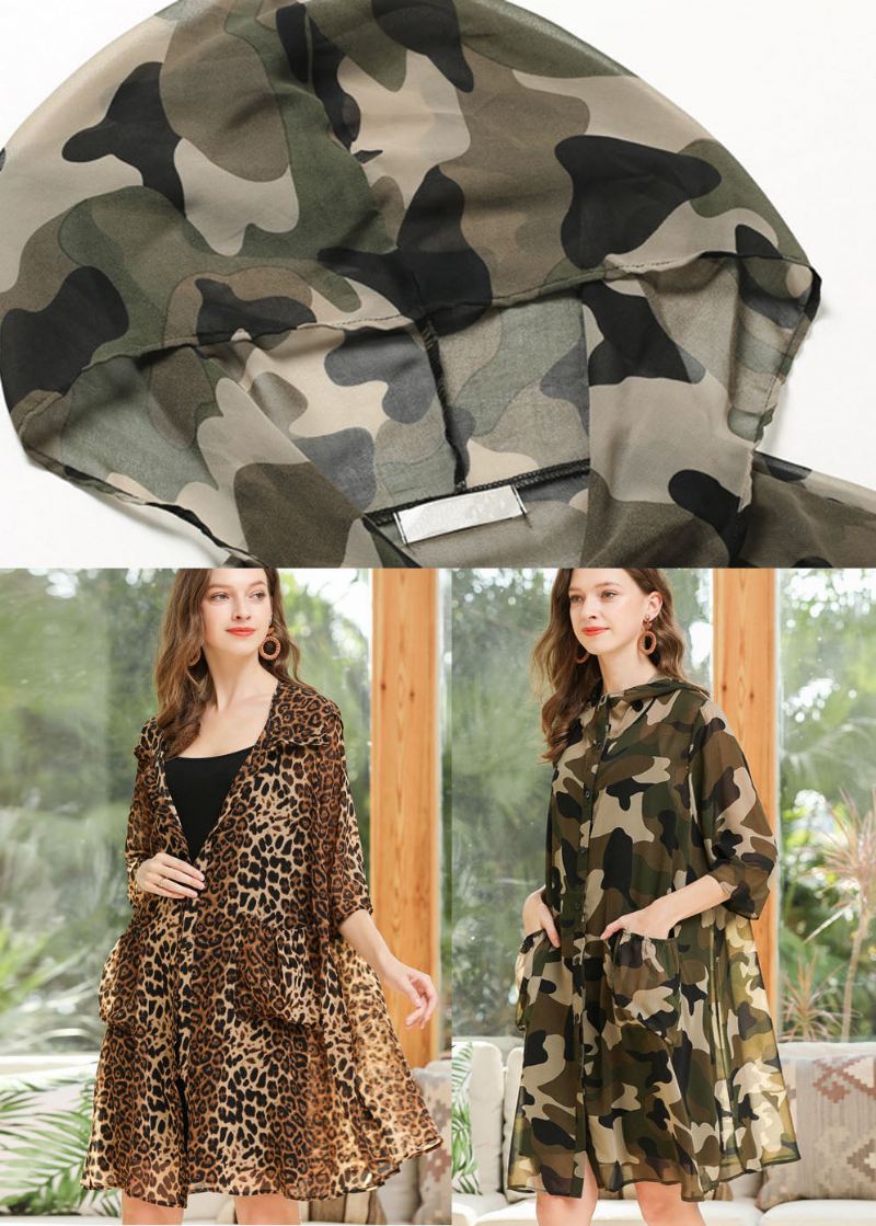 Plus Size Camouflage Hettetrykk Chiffon Cardigan Summer - Cardigans for kvinner