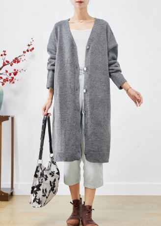 Plus Size Kullgrå Oversized Button Down Strikket Cardigan Fall