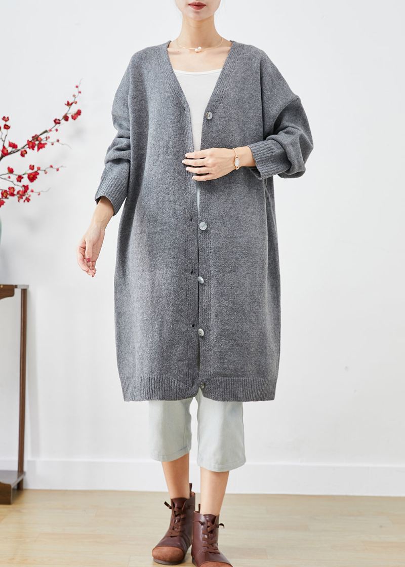 Plus Size Kullgrå Oversized Button Down Strikket Cardigan Fall - Cardigans for kvinner