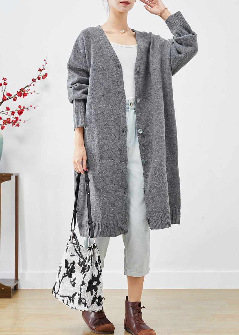 Plus Size Kullgrå Oversized Button Down Strikket Cardigan Fall - Cardigans for kvinner