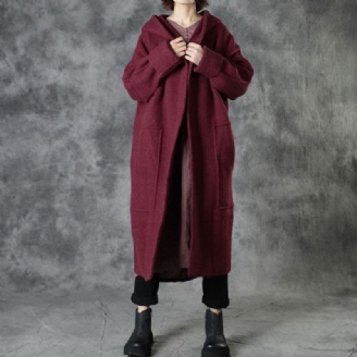 Plus Size Mulberry Løse Lommer Fall Hette Langermet Gensere Coat