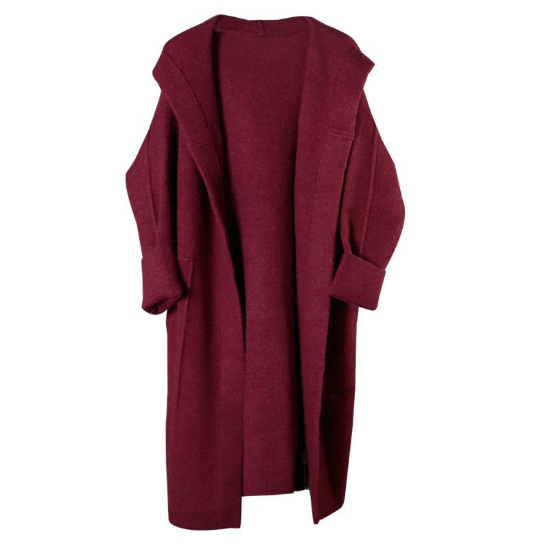 Plus Size Mulberry Løse Lommer Fall Hette Langermet Gensere Coat - Cardigans for kvinner