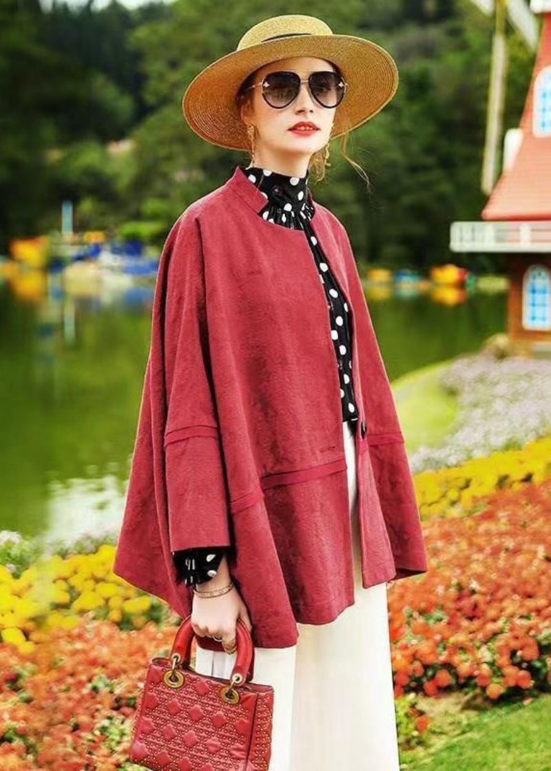 Plus Size Rød Batwing Sleeve Patchwork Cotton Cardigan Coat Fall - Cardigans for kvinner