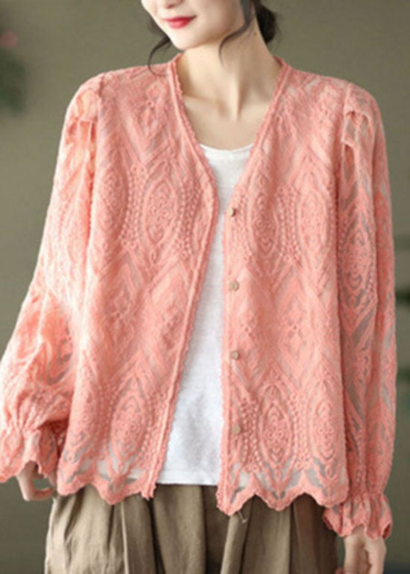 Rosa Patchwork Blonde Cardigans V-hals Flare Sleeve