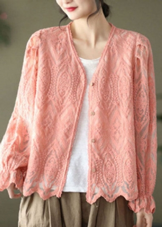 Rosa Patchwork Blonde Cardigans V-hals Flare Sleeve