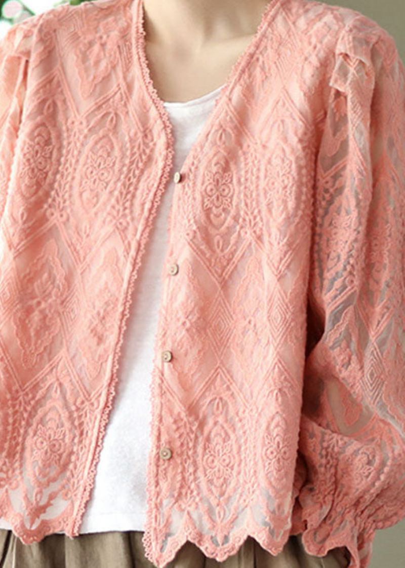 Rosa Patchwork Blonde Cardigans V-hals Flare Sleeve - Cardigans for kvinner