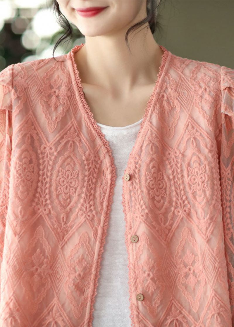 Rosa Patchwork Blonde Cardigans V-hals Flare Sleeve - Cardigans for kvinner