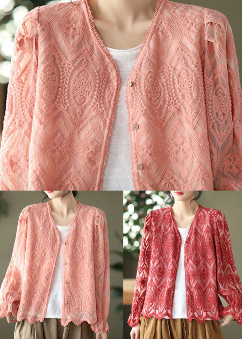 Rosa Patchwork Blonde Cardigans V-hals Flare Sleeve - Cardigans for kvinner