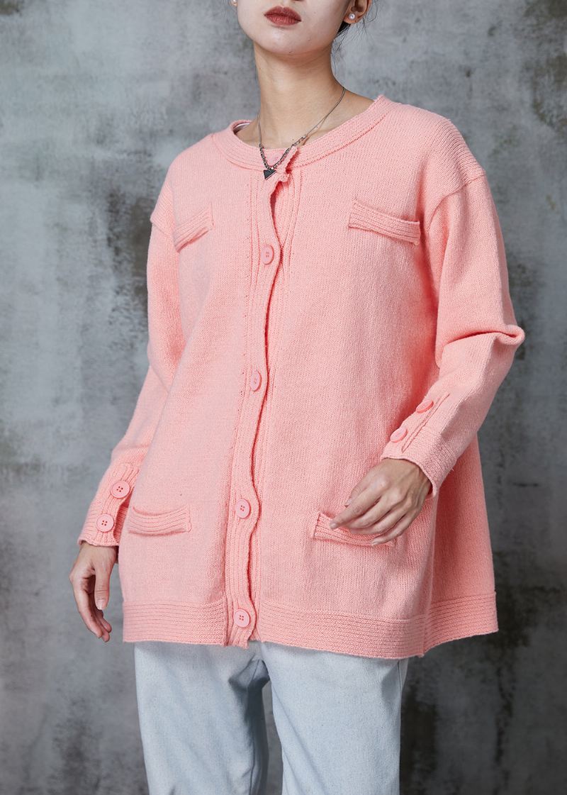 Rosa Strikket Cardigan Oversized Button Down Spring - Cardigans for kvinner