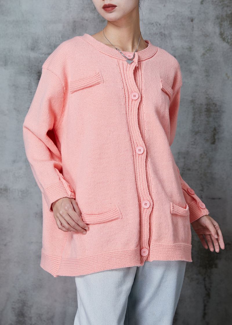 Rosa Strikket Cardigan Oversized Button Down Spring - Cardigans for kvinner