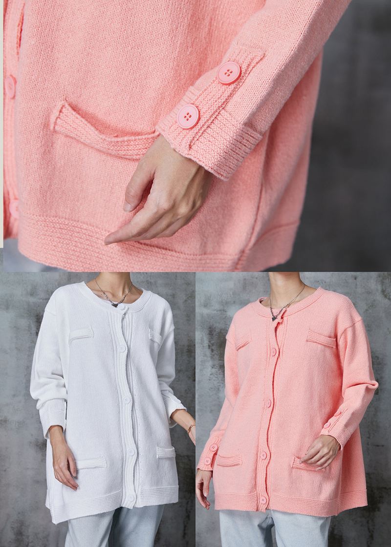 Rosa Strikket Cardigan Oversized Button Down Spring - Cardigans for kvinner