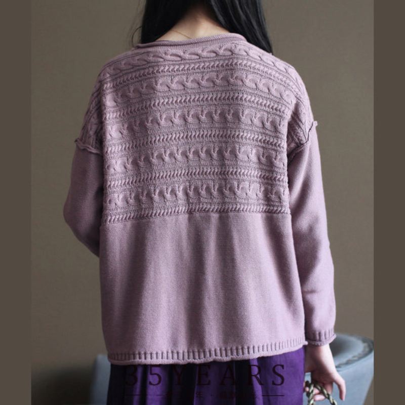 Rosa Vintage Bomullsgenser Cardigans Langermet Baggy V-hals Strikket Kort Cardigan Yttertøy - Grå