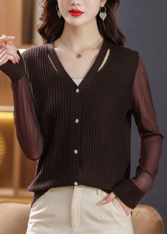 Sexy Kaffe V-hals Patchwork Ice Size Strikk Cardigan Fall