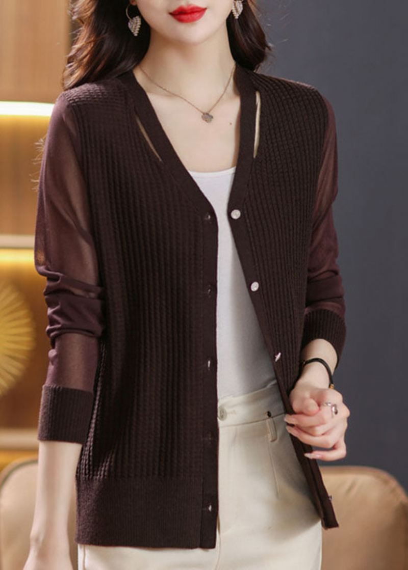 Sexy Kaffe V-hals Patchwork Ice Size Strikk Cardigan Fall - Kaffe