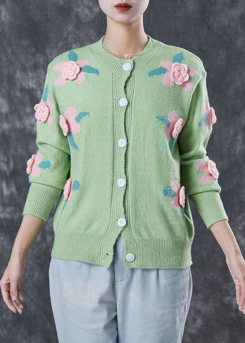 Stil Grønn Stereoskopisk Floral Koselig Strikket Cardigan Spring