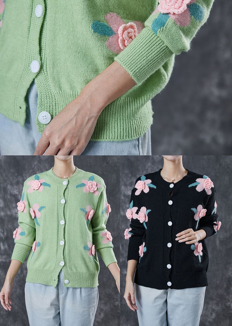 Stil Grønn Stereoskopisk Floral Koselig Strikket Cardigan Spring - Cardigans for kvinner