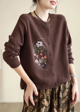 Stil Kaffe Brodert Knapp Patchwork Knitting Coats Høst