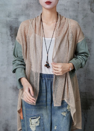 Stil Khaki Lav Høy Design Patchwork Strikkede Cardigans Vår