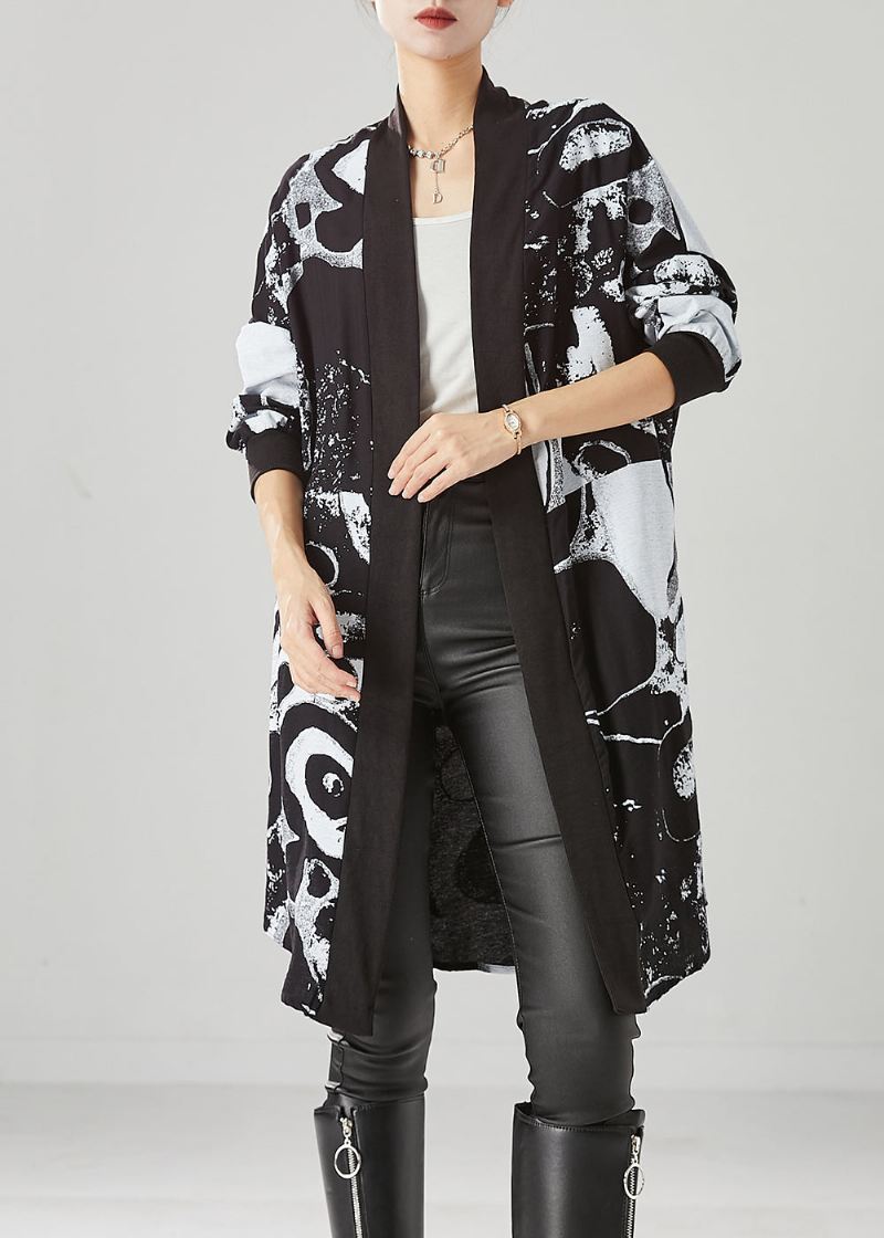 Stil Svart Oversized Print Bomull Løs Cardigan Fall - Cardigans for kvinner