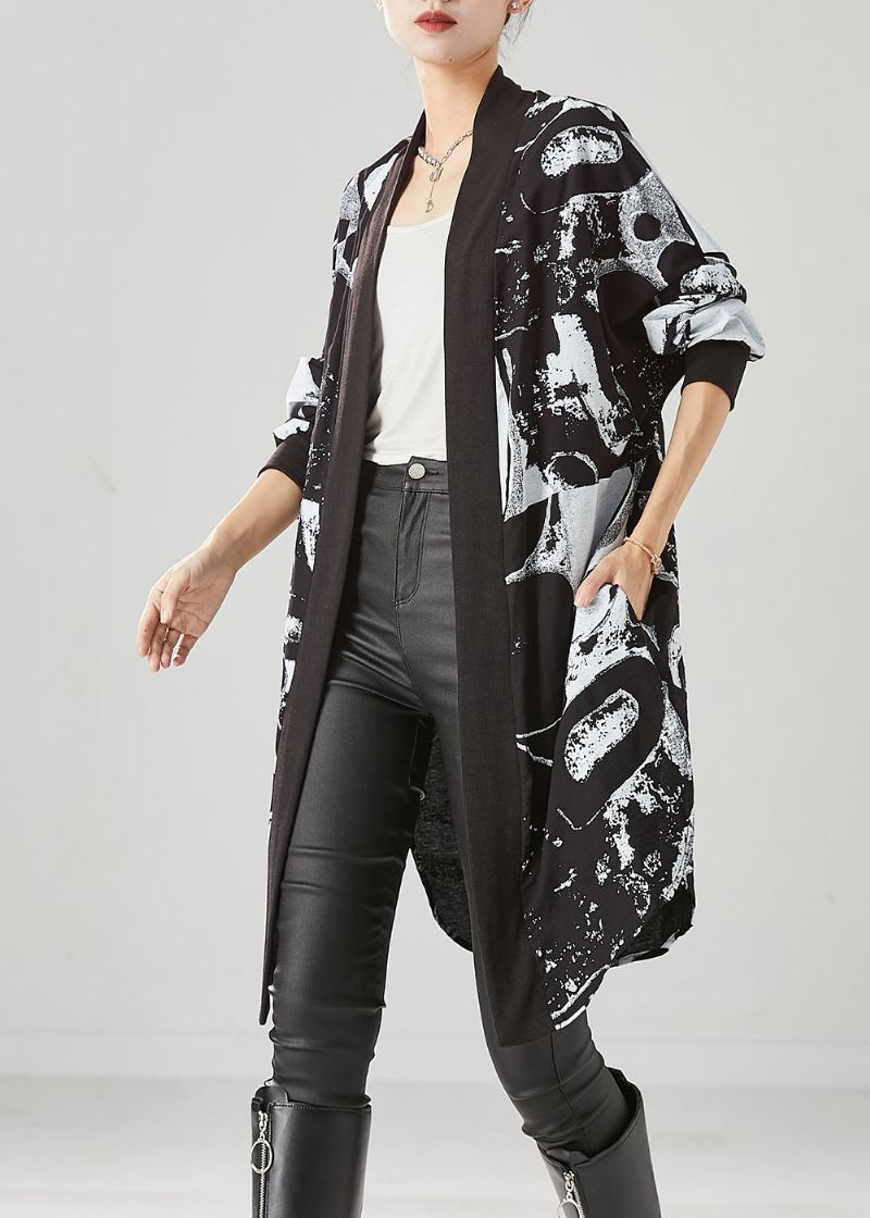 Stil Svart Oversized Print Bomull Løs Cardigan Fall - Cardigans for kvinner