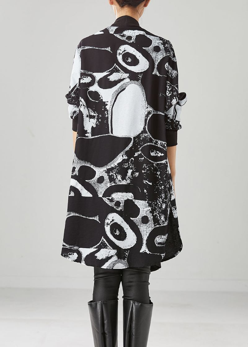 Stil Svart Oversized Print Bomull Løs Cardigan Fall - Cardigans for kvinner