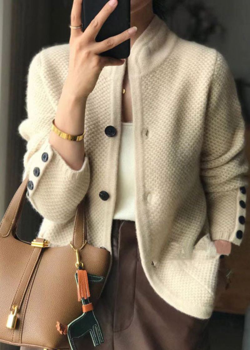 Stilig Beige Stativ Krage Slim Fit Button Cashmere Cardigans Spring - Cardigans for kvinner