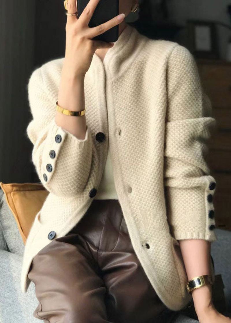 Stilig Beige Stativ Krage Slim Fit Button Cashmere Cardigans Spring - Cardigans for kvinner