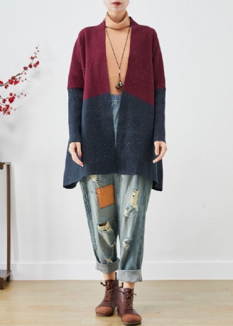 Stilig Mulberry Oversized Patchwork Strikkede Cardigans Flaggermusermer